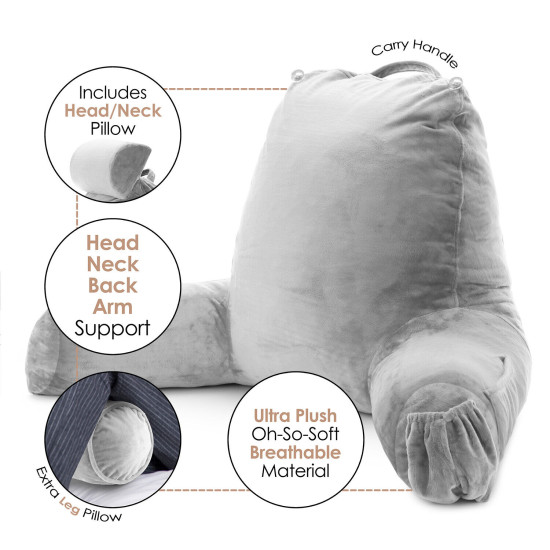 Large Soft Foam Reading & TV Relax Pillow + 2 Neck & Lumbar Pillows with Pockets