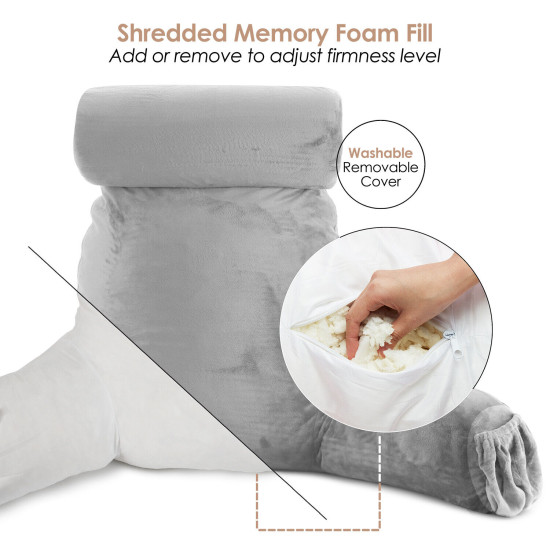 Large Soft Foam Reading & TV Relax Pillow + 2 Neck & Lumbar Pillows with Pockets