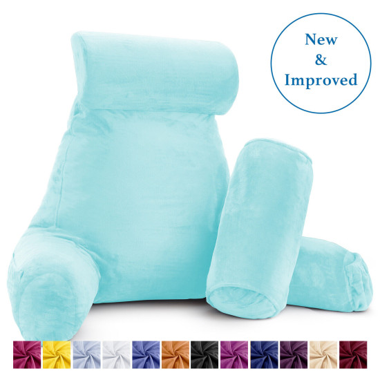 Large Soft Foam Reading & TV Relax Pillow + 2 Neck & Lumbar Pillows with Pockets