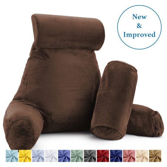 Large Soft Foam Reading & TV Relax Pillow + 2 Neck & Lumbar Pillows with Pockets