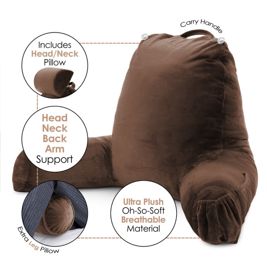 Large Soft Foam Reading & TV Relax Pillow + 2 Neck & Lumbar Pillows with Pockets