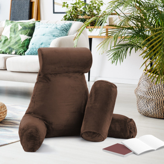 Large Soft Foam Reading & TV Relax Pillow + 2 Neck & Lumbar Pillows with Pockets