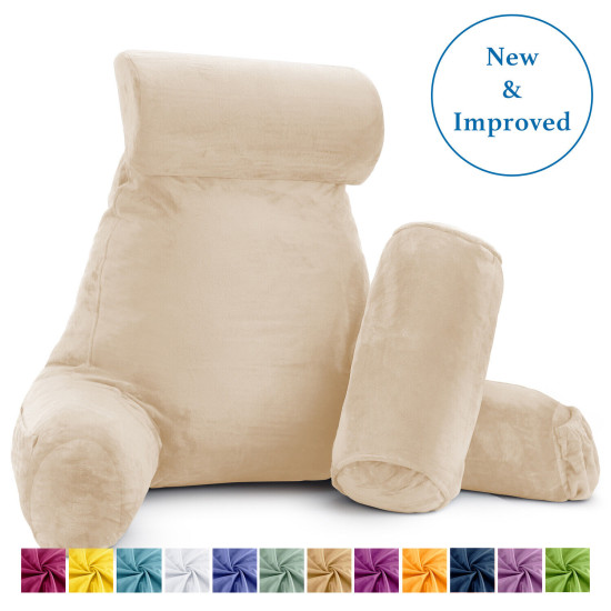 Large Soft Foam Reading & TV Relax Pillow + 2 Neck & Lumbar Pillows with Pockets
