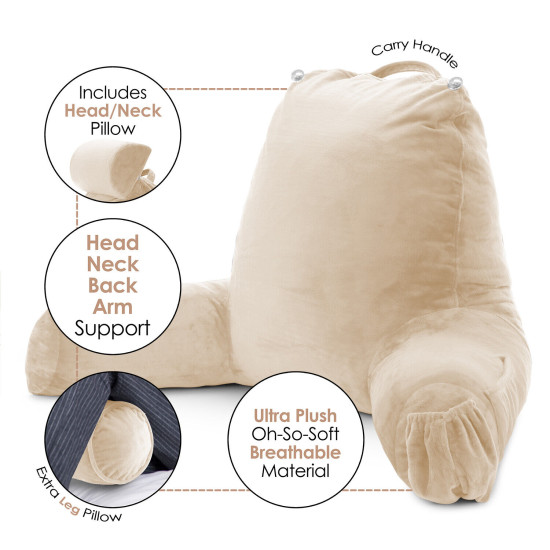 Large Soft Foam Reading & TV Relax Pillow + 2 Neck & Lumbar Pillows with Pockets
