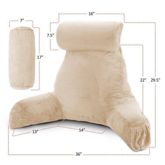 Large Soft Foam Reading & TV Relax Pillow + 2 Neck & Lumbar Pillows with Pockets