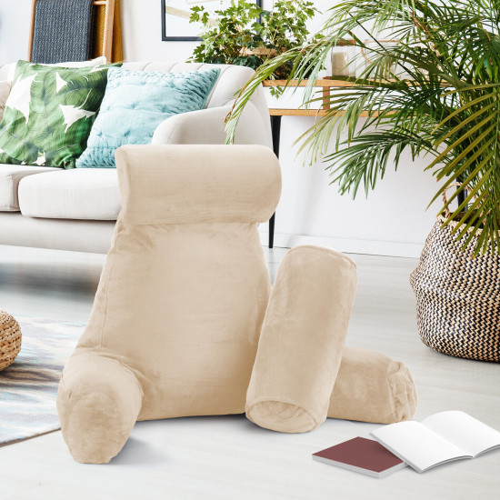 Large Soft Foam Reading & TV Relax Pillow + 2 Neck & Lumbar Pillows with Pockets