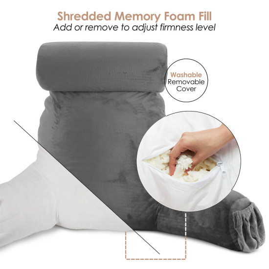 Large Soft Foam Reading & TV Relax Pillow + 2 Neck & Lumbar Pillows with Pockets