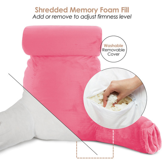 Large Soft Foam Reading & TV Relax Pillow + 2 Neck & Lumbar Pillows with Pockets