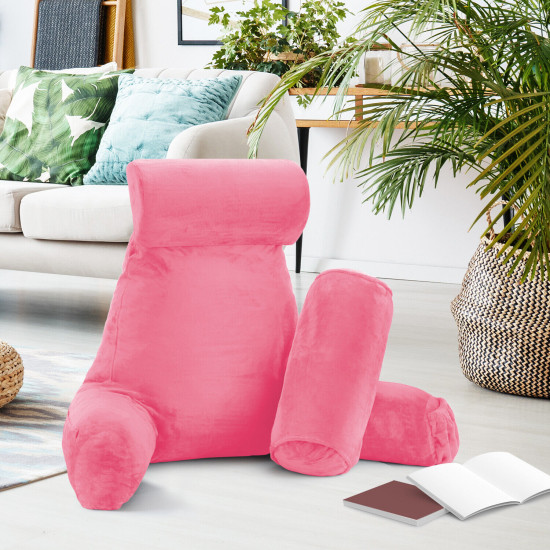 Large Soft Foam Reading & TV Relax Pillow + 2 Neck & Lumbar Pillows with Pockets