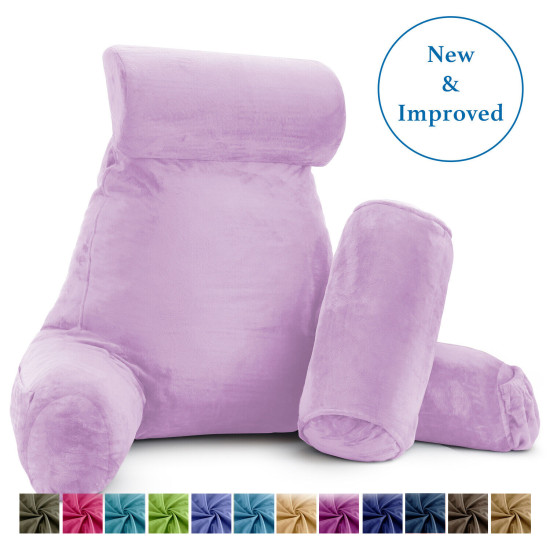 Large Soft Foam Reading & TV Relax Pillow + 2 Neck & Lumbar Pillows with Pockets