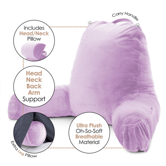 Large Soft Foam Reading & TV Relax Pillow + 2 Neck & Lumbar Pillows with Pockets