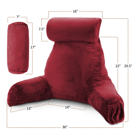 Large Soft Foam Reading & TV Relax Pillow + 2 Neck & Lumbar Pillows with Pockets