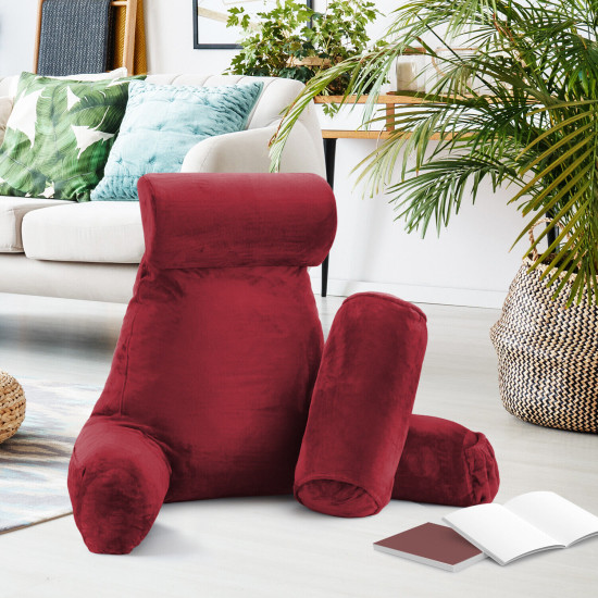 Large Soft Foam Reading & TV Relax Pillow + 2 Neck & Lumbar Pillows with Pockets