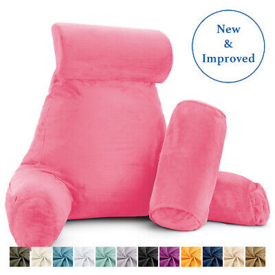 Large Soft Foam Reading & TV Relax Pillow + 2 Neck & Lumbar Pillows with Pockets