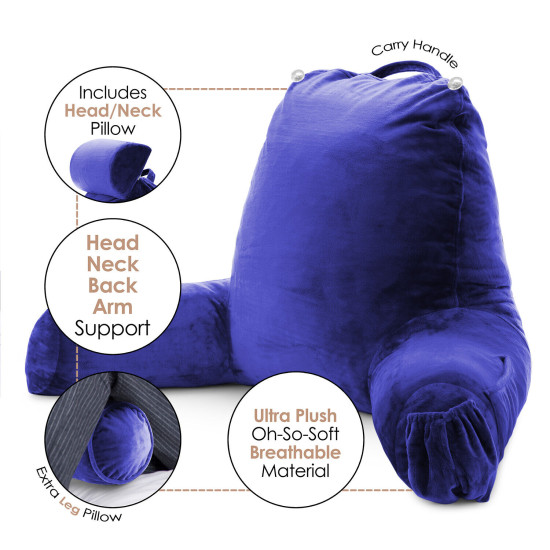 Large Soft Foam Reading & TV Relax Pillow + 2 Neck & Lumbar Pillows with Pockets