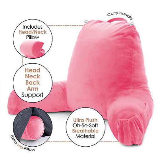 Large Soft Foam Reading & TV Relax Pillow + 2 Neck & Lumbar Pillows with Pockets