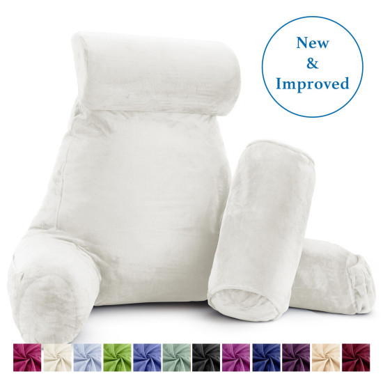 Large Soft Foam Reading & TV Relax Pillow + 2 Neck & Lumbar Pillows with Pockets