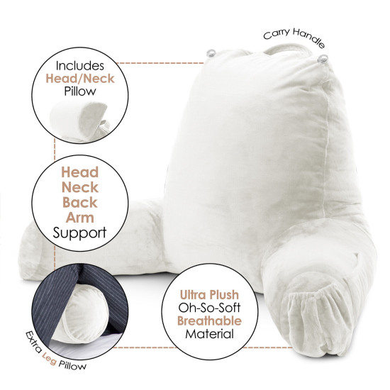 Large Soft Foam Reading & TV Relax Pillow + 2 Neck & Lumbar Pillows with Pockets