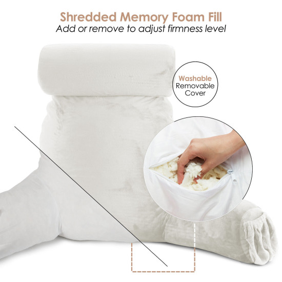 Large Soft Foam Reading & TV Relax Pillow + 2 Neck & Lumbar Pillows with Pockets