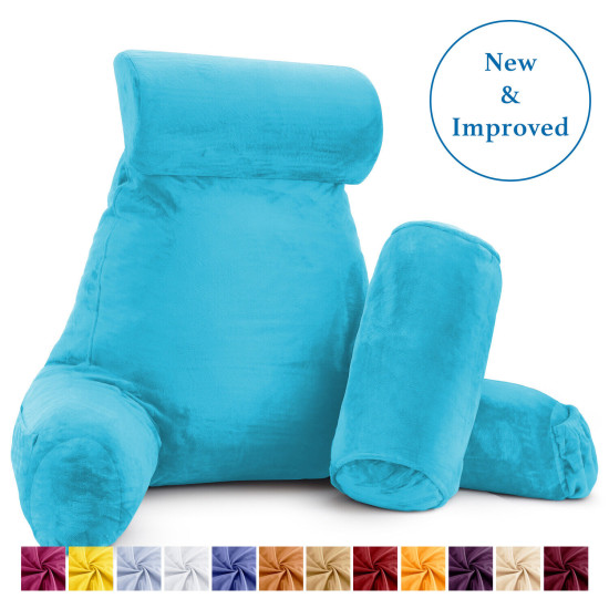 Large Soft Foam Reading & TV Relax Pillow + 2 Neck & Lumbar Pillows with Pockets