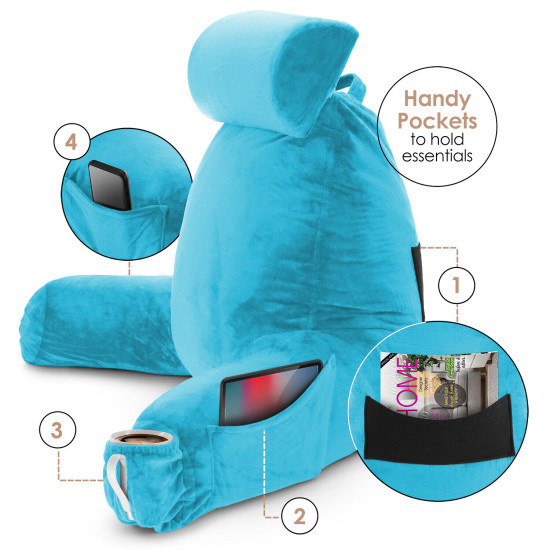 Large Soft Foam Reading & TV Relax Pillow + 2 Neck & Lumbar Pillows with Pockets