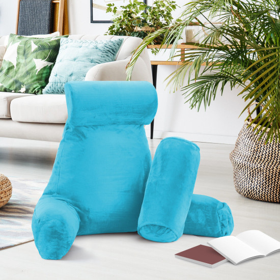 Large Soft Foam Reading & TV Relax Pillow + 2 Neck & Lumbar Pillows with Pockets