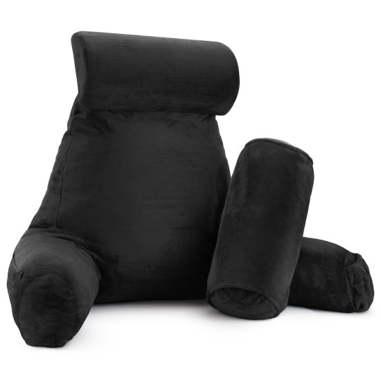 Large Soft Foam Reading & TV Relax Pillow + 2 Neck & Lumbar Pillows with Pockets