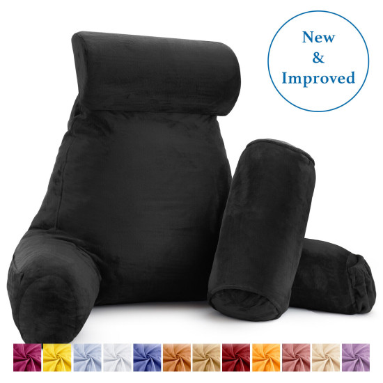Large Soft Foam Reading & TV Relax Pillow + 2 Neck & Lumbar Pillows with Pockets