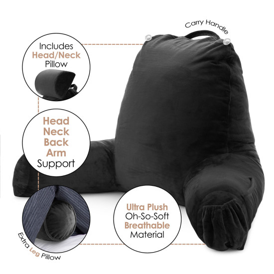 Large Soft Foam Reading & TV Relax Pillow + 2 Neck & Lumbar Pillows with Pockets