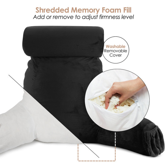 Large Soft Foam Reading & TV Relax Pillow + 2 Neck & Lumbar Pillows with Pockets