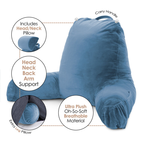 Large Soft Foam Reading & TV Relax Pillow + 2 Neck & Lumbar Pillows with Pockets