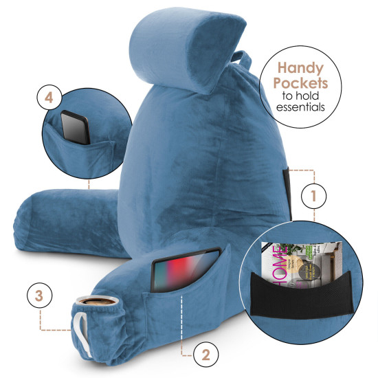Large Soft Foam Reading & TV Relax Pillow + 2 Neck & Lumbar Pillows with Pockets