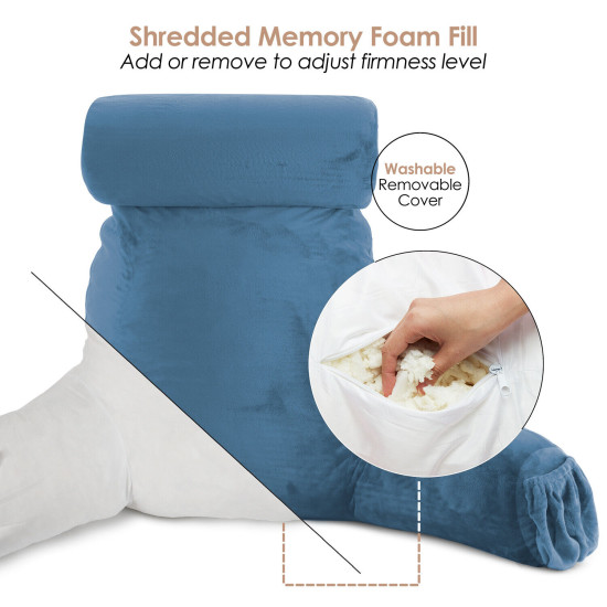 Large Soft Foam Reading & TV Relax Pillow + 2 Neck & Lumbar Pillows with Pockets