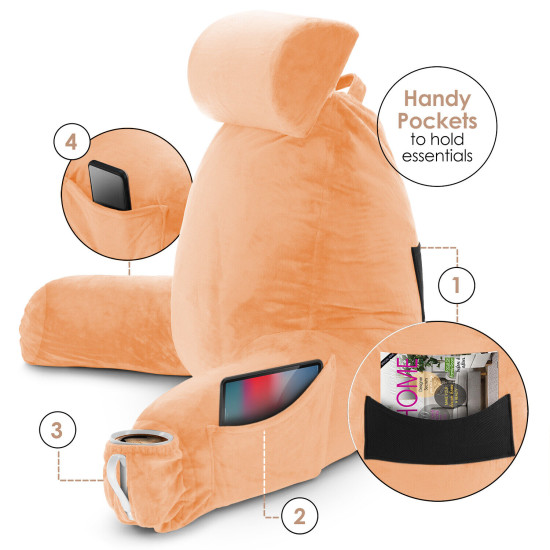 Large Soft Foam Reading & TV Relax Pillow + 2 Neck & Lumbar Pillows with Pockets