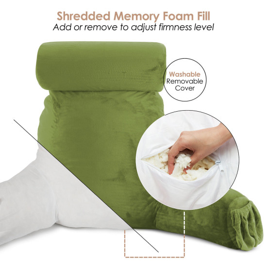 Large Soft Foam Reading & TV Relax Pillow + 2 Neck & Lumbar Pillows with Pockets