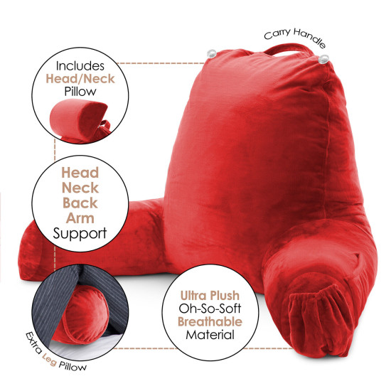 Large Soft Foam Reading & TV Relax Pillow + 2 Neck & Lumbar Pillows with Pockets