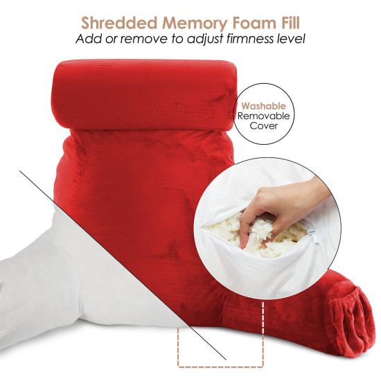 Large Soft Foam Reading & TV Relax Pillow + 2 Neck & Lumbar Pillows with Pockets
