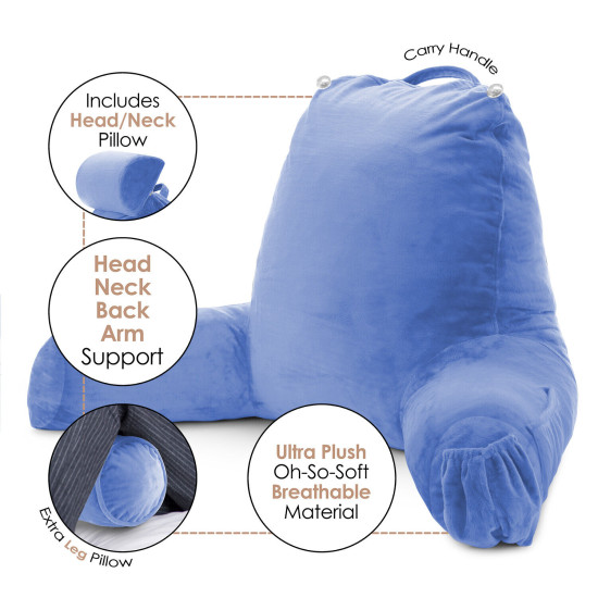 Large Soft Foam Reading & TV Relax Pillow + 2 Neck & Lumbar Pillows with Pockets