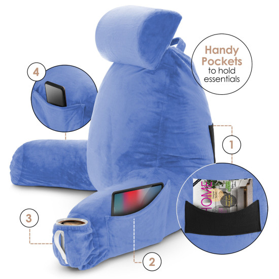 Large Soft Foam Reading & TV Relax Pillow + 2 Neck & Lumbar Pillows with Pockets