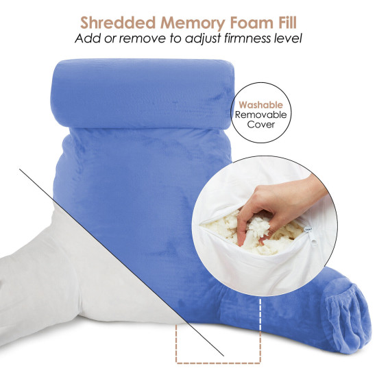 Large Soft Foam Reading & TV Relax Pillow + 2 Neck & Lumbar Pillows with Pockets