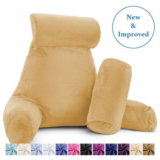 Large Soft Foam Reading & TV Relax Pillow + 2 Neck & Lumbar Pillows with Pockets