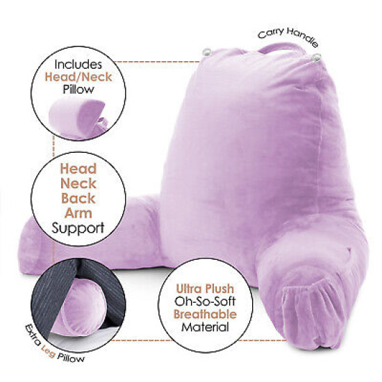 Large Soft Foam Reading & TV Relax Pillow + 2 Neck & Lumbar Pillows with Pockets