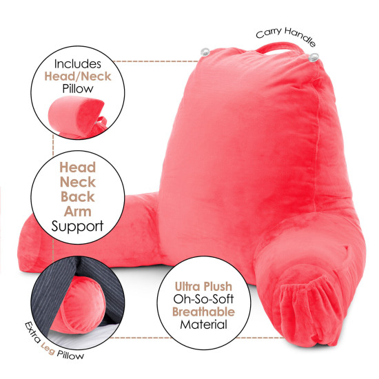 Large Soft Foam Reading & TV Relax Pillow + 2 Neck & Lumbar Pillows with Pockets