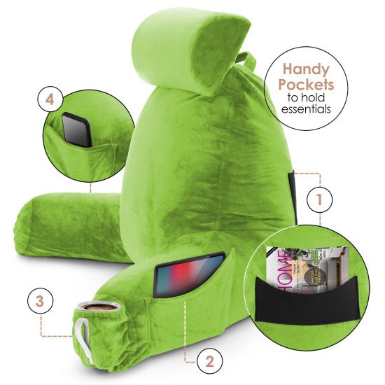 Large Soft Foam Reading & TV Relax Pillow + 2 Neck & Lumbar Pillows with Pockets
