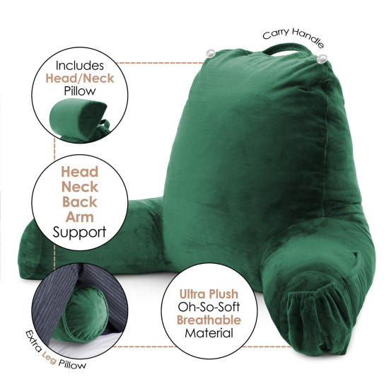 Large Soft Foam Reading & TV Relax Pillow + 2 Neck & Lumbar Pillows with Pockets