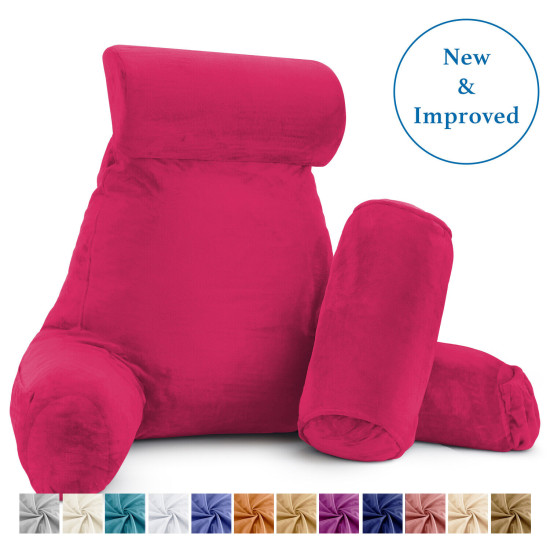 Large Soft Foam Reading & TV Relax Pillow + 2 Neck & Lumbar Pillows with Pockets