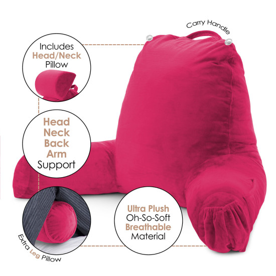 Large Soft Foam Reading & TV Relax Pillow + 2 Neck & Lumbar Pillows with Pockets