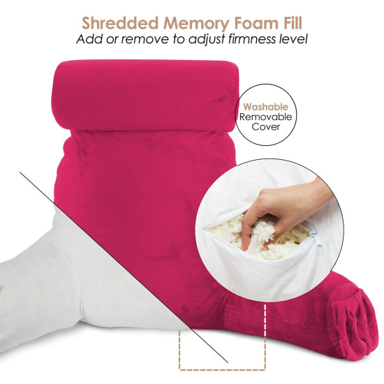 Large Soft Foam Reading & TV Relax Pillow + 2 Neck & Lumbar Pillows with Pockets
