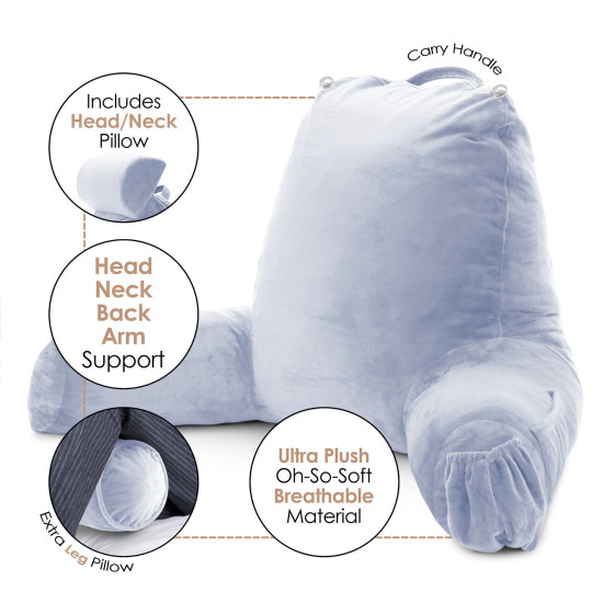 Large Soft Foam Reading & TV Relax Pillow + 2 Neck & Lumbar Pillows with Pockets