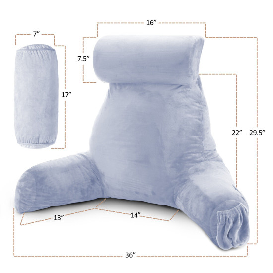 Large Soft Foam Reading & TV Relax Pillow + 2 Neck & Lumbar Pillows with Pockets